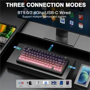 Aula F75 Gradient Pink Wireless Mechanical Gaming Keyboard, Side-Engraved Keycaps, Reaper Switches, 75% Compact Layout, Tri-Mode Connectivity, RGB Backlighting, Hot-Swappable Keyboard