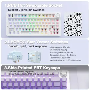 Aula F75 Gradient Purple Wireless Mechanical Gaming Keyboard, Side-Engraved Keycaps, Star Vector Switches, 75% Compact Layout, Tri-Mode Connectivity, RGB Backlighting, Hot-Swappable Keyboard