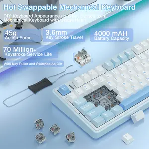 Aula F75 Sea Salt Blue Wireless Mechanical Gaming Keyboard, Crescent Switches, 75% Compact Layout, Tri-Mode Connectivity, RGB Backlighting, Hot-Swappable Keyboard