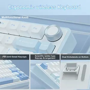Aula F75 Sea Salt Blue Wireless Mechanical Gaming Keyboard, Gray Wood Switch V3, 75% Compact Layout, Tri-Mode Connectivity, RGB Backlighting, Hot-Swappable Keyboard