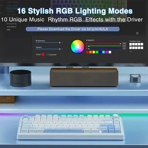 Aula F75 Sea Salt Blue Wireless Mechanical Gaming Keyboard, Gray Wood Switch V3, 75% Compact Layout, Tri-Mode Connectivity, RGB Backlighting, Hot-Swappable Keyboard