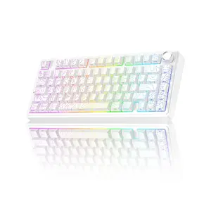 Aula F75 White Contour Wireless Mechanical Gaming Keyboard, Star Vector (Seiya) Switches, 75% Compact Layout, Tri-Mode Connectivity, RGB Backlighting, Hot-Swappable Keyboard