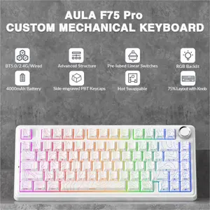 Aula F75 White Contour Wireless Mechanical Gaming Keyboard, Star Vector (Seiya) Switches, 75% Compact Layout, Tri-Mode Connectivity, RGB Backlighting, Hot-Swappable Keyboard