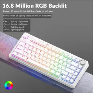 Aula F75 White Contour Wireless Mechanical Gaming Keyboard, Star Vector (Seiya) Switches, 75% Compact Layout, Tri-Mode Connectivity, RGB Backlighting, Hot-Swappable Keyboard