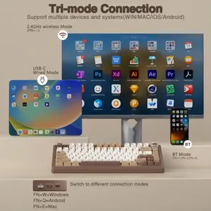 Aula F75 White Contour Wireless Mechanical Gaming Keyboard, Star Vector (Seiya) Switches, 75% Compact Layout, Tri-Mode Connectivity, RGB Backlighting, Hot-Swappable Keyboard
