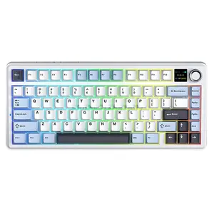 AULA F75 MAX Glacier Blue Tri-Mode Mechanical Gaming Keyboard, Light Blue + White + Black Purple Colorway, LEOBOG Reaper Linear Switch, 75% 80-Key Gasket Layout, Hot-Swappable, TFT Smart Display, RGB, 2.4GHz / Bluetooth / USB-C, 4000mAh Battery