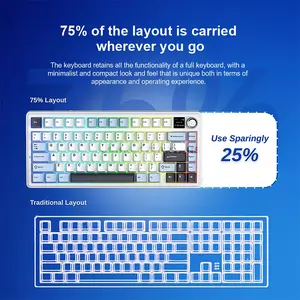 AULA F75 MAX Glacier Blue Tri-Mode Mechanical Gaming Keyboard, Light Blue + White + Black Purple Colorway, LEOBOG Reaper Linear Switch, 75% 80-Key Gasket Layout, Hot-Swappable, TFT Smart Display, RGB, 2.4GHz / Bluetooth / USB-C, 4000mAh Battery