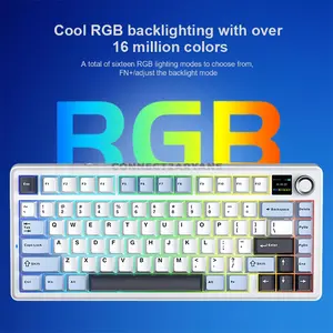 AULA F75 MAX Glacier Blue Tri-Mode Mechanical Gaming Keyboard, Light Blue + White + Black Purple Colorway, LEOBOG Reaper Linear Switch, 75% 80-Key Gasket Layout, Hot-Swappable, TFT Smart Display, RGB, 2.4GHz / Bluetooth / USB-C, 4000mAh Battery