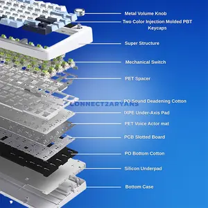 AULA F75 MAX Glacier Blue Tri-Mode Mechanical Gaming Keyboard, Light Blue + White + Black Purple Colorway, LEOBOG Reaper Linear Switch, 75% 80-Key Gasket Layout, Hot-Swappable, TFT Smart Display, RGB, 2.4GHz / Bluetooth / USB-C, 4000mAh Battery