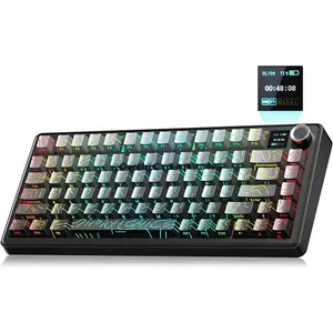 AULA F75 MAX Gradient Grey Contour Line Tri-Mode Mechanical Gaming Keyboard, LEOBOG Reaper Linear Switch, 75% 80-Key Gasket Layout, Hot-Swappable, TFT Smart Display, RGB, 2.4GHz / Bluetooth / USB-C, 4000mAh Battery