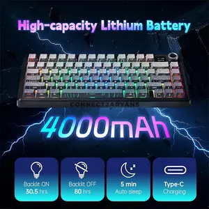 AULA F75 MAX Gradient Grey Contour Line Tri-Mode Mechanical Gaming Keyboard, LEOBOG Reaper Linear Switch, 75% 80-Key Gasket Layout, Hot-Swappable, TFT Smart Display, RGB, 2.4GHz / Bluetooth / USB-C, 4000mAh Battery