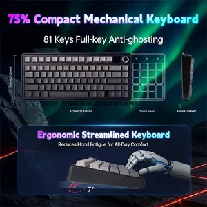 AULA F75 MAX Gradient Grey Contour Line Tri-Mode Mechanical Gaming Keyboard, LEOBOG Reaper Linear Switch, 75% 80-Key Gasket Layout, Hot-Swappable, TFT Smart Display, RGB, 2.4GHz / Bluetooth / USB-C, 4000mAh Battery