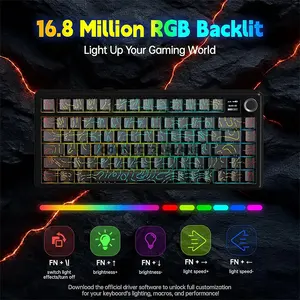 AULA F75 MAX Gradient Grey Contour Line Tri-Mode Mechanical Gaming Keyboard, LEOBOG Reaper Linear Switch, 75% 80-Key Gasket Layout, Hot-Swappable, TFT Smart Display, RGB, 2.4GHz / Bluetooth / USB-C, 4000mAh Battery