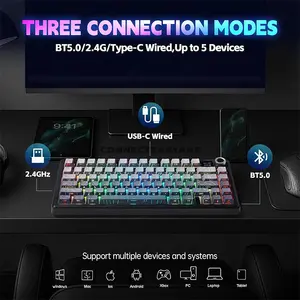 AULA F75 MAX Gradient Grey Contour Line Tri-Mode Mechanical Gaming Keyboard, LEOBOG Reaper Linear Switch, 75% 80-Key Gasket Layout, Hot-Swappable, TFT Smart Display, RGB, 2.4GHz / Bluetooth / USB-C, 4000mAh Battery