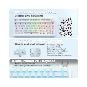 AULA F75 Pro Gasket Mount Mechanical Keyboard Glacier Blue Edition, Compact Layout Design, RGB Lighting Effects, Mechanical Gaming Keyboard