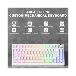 AULA F75 Pro Gasket Mount Mechanical Keyboard White Contour Edition, Compact Layout Design, RGB Lighting Effects, Mechanical Gaming Keyboard
