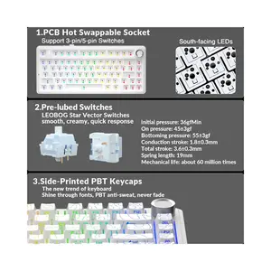 AULA F75 Pro Gasket Mount Mechanical Keyboard White Contour Edition, Compact Layout Design, RGB Lighting Effects, Mechanical Gaming Keyboard