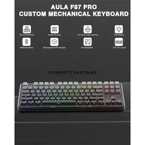 AULA F87 Gradient Grey Side-Engraved Tri-Mode Mechanical Gaming Keyboard, Space Crystal Linear Switch, 80% TKL 87-Key Gasket Layout, Hot-Swappable, RGB Backlight, Bluetooth / 2.4GHz / USB-C
