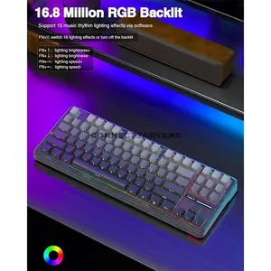 AULA F87 Gradient Grey Side-Engraved Tri-Mode Mechanical Gaming Keyboard, Space Crystal Linear Switch, 80% TKL 87-Key Gasket Layout, Hot-Swappable, RGB Backlight, Bluetooth / 2.4GHz / USB-C