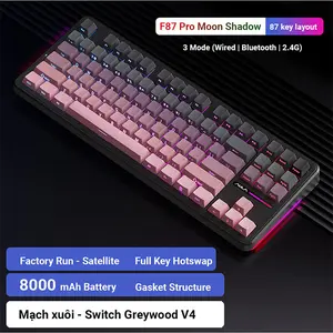 Aula F87 Pro Gradient Pink Wireless Mechanical Gaming Keyboard, Contoured Side-Engraved Keycaps, Gray Wood Switches, 8000mAh Battery, Tri-Mode Connectivity, RGB Backlighting, Hot-Swappable Keyboard