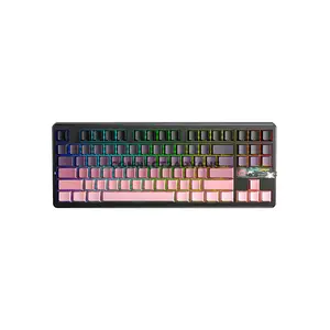Aula F87 Pro Gradient Pink Wireless Mechanical Gaming Keyboard, Contoured Side-Engraved Keycaps, Gray Wood Switches, 8000mAh Battery, Tri-Mode Connectivity, RGB Backlighting, Hot-Swappable Keyboard