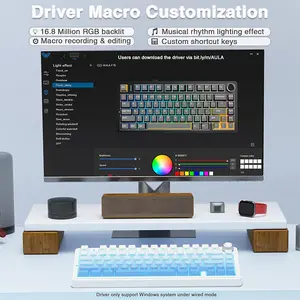Aula F87 Pro Gradient Blue Wireless Mechanical Gaming Keyboard, Side-Engraved Keycaps, Gray Wood Switch V4, 8000mAh Battery, Tri-Mode Connectivity, RGB Backlighting, Hot-Swappable Keyboard