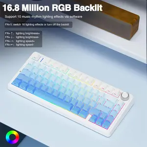 Aula F87 Pro Gradient Blue Wireless Mechanical Gaming Keyboard, Side-Engraved Keycaps, Gray Wood Switch V4, 8000mAh Battery, Tri-Mode Connectivity, RGB Backlighting, Hot-Swappable Keyboard