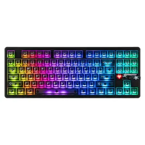 AULA F87 Pro V2 Black Frosted Side-Engraved Tri-Mode Mechanical Gaming Keyboard, LEOBOG X3 Linear Switch, 87-Key TKL Gasket-Mounted Layout, Hot-Swappable, 8K Polling Rate, RGB Backlight, Bluetooth / 2.4GHz / USB-C, 10000mAh Battery