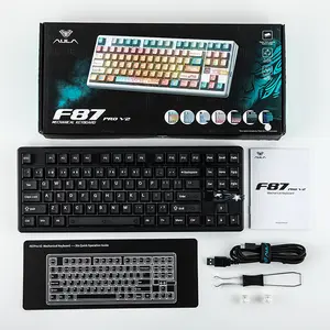 AULA F87 Pro V2 Black Frosted Side-Engraved Tri-Mode Mechanical Gaming Keyboard, LEOBOG X3 Linear Switch, 87-Key TKL Gasket-Mounted Layout, Hot-Swappable, 8K Polling Rate, RGB Backlight, Bluetooth / 2.4GHz / USB-C, 10000mAh Battery