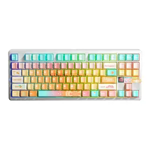 AULA F87 PRO V2 White Orange Tri-Mode TKL Mechanical Gaming Keyboard, Meteor Ice Cream Linear Switch, 87-Key Gasket-Mounted Layout, Hot-Swappable, 8K Polling Rate, RGB, 2.4GHz / Bluetooth / USB-C, 10000mAh Battery