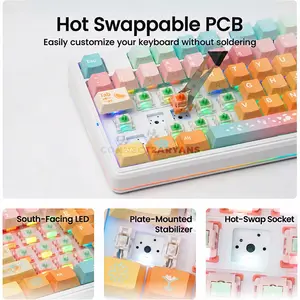 AULA F87 PRO V2 White Orange Tri-Mode TKL Mechanical Gaming Keyboard, Meteor Ice Cream Linear Switch, 87-Key Gasket-Mounted Layout, Hot-Swappable, 8K Polling Rate, RGB, 2.4GHz / Bluetooth / USB-C, 10000mAh Battery