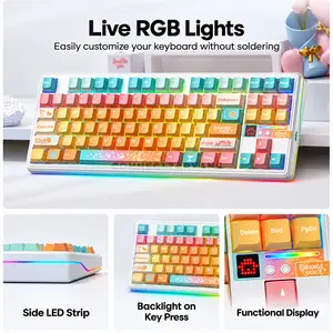 AULA F87 PRO V2 White Orange Tri-Mode TKL Mechanical Gaming Keyboard, Meteor Ice Cream Linear Switch, 87-Key Gasket-Mounted Layout, Hot-Swappable, 8K Polling Rate, RGB, 2.4GHz / Bluetooth / USB-C, 10000mAh Battery