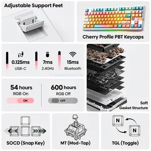 AULA F87 PRO V2 White Orange Tri-Mode TKL Mechanical Gaming Keyboard, Meteor Ice Cream Linear Switch, 87-Key Gasket-Mounted Layout, Hot-Swappable, 8K Polling Rate, RGB, 2.4GHz / Bluetooth / USB-C, 10000mAh Battery