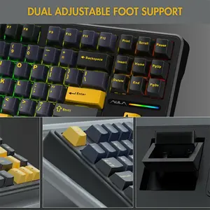 Aula F87 Thunder Black V3 Mechanical Gaming Keyboard, Graywood V3 Switch, Black Dark Blue Orange Design, 87-Key TKL Layout, RGB Backlighting, Tri-Mode Connectivity