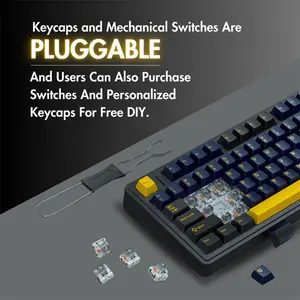 Aula F87 Thunder Black V3 Mechanical Gaming Keyboard, Graywood V3 Switch, Black Dark Blue Orange Design, 87-Key TKL Layout, RGB Backlighting, Tri-Mode Connectivity