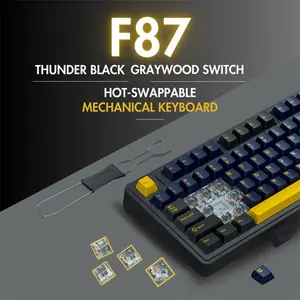 Aula F87 Thunder Black V3 Mechanical Gaming Keyboard, Graywood V3 Switch, Black Dark Blue Orange Design, 87-Key TKL Layout, RGB Backlighting, Tri-Mode Connectivity