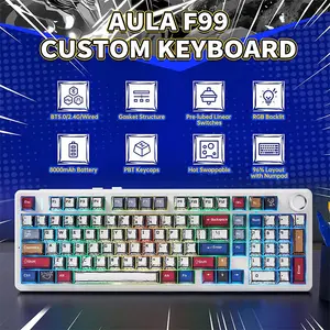 Aula F99 Pro Comic Wireless Mechanical Gaming Keyboard, Comic-Themed Keycaps, Star Vector (Seiya) Switches, 99-Key Compact Layout, Tri-Mode Connectivity, RGB Backlighting, Hot-Swappable Keyboard