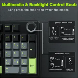 Aula F99 Pro Wireless Mechanical Gaming Keyboard Black White Green, Gray wood switch V3 Switches, 99-Key Compact Layout, Tri-Mode Connectivity, RGB Backlighting, Hot-Swappable Keyboard