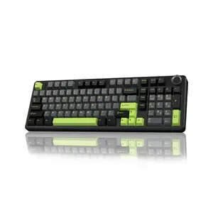 Aula F99 Pro Wireless Mechanical Gaming Keyboard Black White Green, Gray wood switch V3 Switches, 99-Key Compact Layout, Tri-Mode Connectivity, RGB Backlighting, Hot-Swappable Keyboard