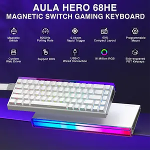 Aula HERO68 White Contour Magnetic Gaming Keyboard, Black King Magnetic Switches, 68-Key Compact Layout, Hall Effect Technology, RGB Backlighting, Esports Gaming Keyboard