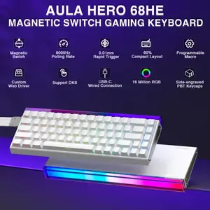 Aula HERO68 Magnetic Gaming Keyboard, Meteor Magnetic Switches, 68-Key Compact Layout, Hall Effect Technology, RGB Backlighting, Esports Gaming Keyboard