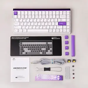 Aula HERO84 White Purple Magnetic Gaming Keyboard, Black King Magnetic Switches, 84-Key Compact Layout, Hall Effect Technology, RGB Backlighting, Esports Gaming Keyboard