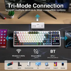 Aula L99 Wireless Mechanical Gaming Keyboard Gray Blue White, Cotton Candy Switches, 99-Key Compact Layout, Tri-Mode Connectivity, RGB Backlighting, Hot-Swappable Keyboard