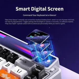 AULA-LEOBOG AMG65 White + Black + Orange Tri-Mode 65% Gasket Mechanical Gaming Keyboard, Silent Cotton Candy Switch, Hot-Swappable, RGB Dot Matrix Screen, 1.14-Inch TFT Display, Bluetooth / 2.4GHz / USB-C, 8000mAh Battery