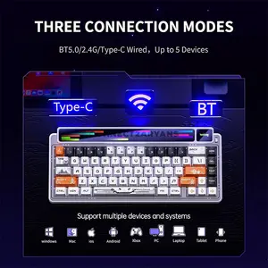AULA-LEOBOG AMG65 White + Black + Orange Tri-Mode 65% Gasket Mechanical Gaming Keyboard, Silent Cotton Candy Switch, Hot-Swappable, RGB Dot Matrix Screen, 1.14-Inch TFT Display, Bluetooth / 2.4GHz / USB-C, 8000mAh Battery