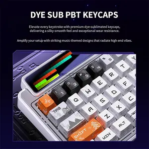 AULA-LEOBOG AMG65 White + Black + Orange Tri-Mode 65% Gasket Mechanical Gaming Keyboard, Silent Cotton Candy Switch, Hot-Swappable, RGB Dot Matrix Screen, 1.14-Inch TFT Display, Bluetooth / 2.4GHz / USB-C, 8000mAh Battery