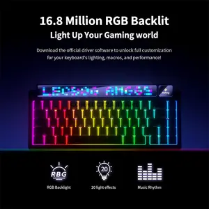 AULA-LEOBOG AMG65 White + Black + Orange Tri-Mode 65% Gasket Mechanical Gaming Keyboard, Silent Cotton Candy Switch, Hot-Swappable, RGB Dot Matrix Screen, 1.14-Inch TFT Display, Bluetooth / 2.4GHz / USB-C, 8000mAh Battery
