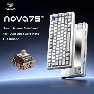Aula NOVA75 Wireless Mechanical Gaming Keyboard White Gray, Kailh Caramel Latte Switches, 75% Compact Layout, Tri-Mode Connectivity, RGB Backlighting, Hot-Swappable Keyboard