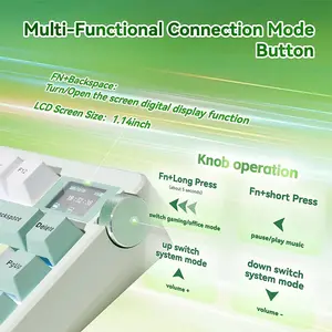 Aula NOVA75 Wireless Mechanical Gaming Keyboard White Gray, Kailh Caramel Latte Switches, 75% Compact Layout, Tri-Mode Connectivity, RGB Backlighting, Hot-Swappable Keyboard