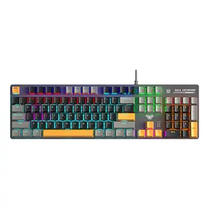 Aula S500 Mechanical Gaming Keyboard Black Grey Yellow, Blue Switches, 87-Key Tenkeyless Layout, RGB Backlighting, Full-Key Anti-Ghosting, Wired Gaming Keyboard